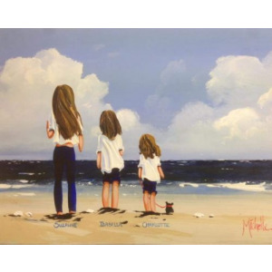 Oil painting 3 children on the beach